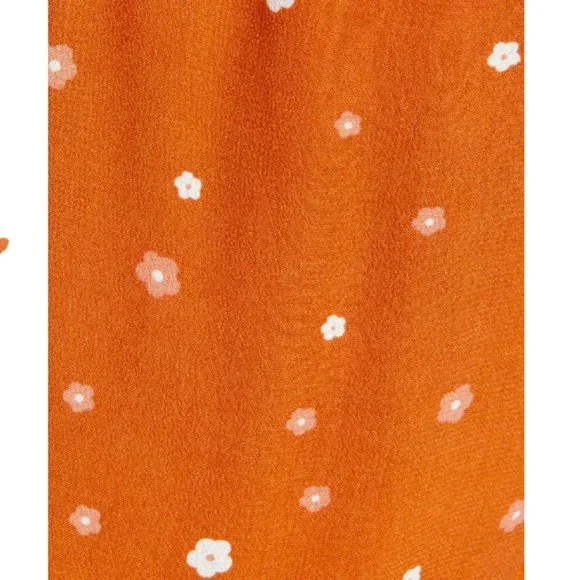 NWT Floral Boho Crop Top Blouse Womens XS Rust Orange White Flowers Tie Back - Picture 3 of 5